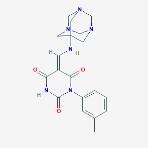 molecular formula C19H22N6O3 B250571 (5Z)-1-(3-methylphenyl)-5-[(1,3,5-triazatricyclo[3.3.1.13,7]decan-7-ylamino)methylidene]-1,3-diazinane-2,4,6-trione 