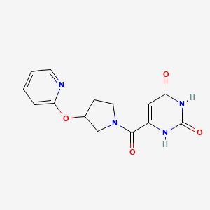molecular formula C14H14N4O4 B2505719 6-(3-(pyridin-2-yloxy)pyrrolidine-1-carbonyl)pyrimidine-2,4(1H,3H)-dione CAS No. 1903469-67-9