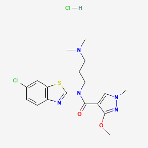 molecular formula C18H23Cl2N5O2S B2505733 N-(6-chlorobenzo[d]thiazol-2-yl)-N-(3-(dimethylamino)propyl)-3-methoxy-1-methyl-1H-pyrazole-4-carboxamide hydrochloride CAS No. 1351617-50-9