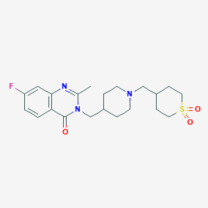 molecular formula C21H28FN3O3S B2505777 3-[[1-[(1,1-Dioxothian-4-yl)methyl]piperidin-4-yl]methyl]-7-fluoro-2-methylquinazolin-4-one CAS No. 2415517-31-4