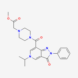 molecular formula C23H27N5O4 B2505780 2-(4-(5-イソプロピル-3-オキソ-2-フェニル-3,5-ジヒドロ-2H-ピラゾロ[4,3-c]ピリジン-7-カルボニル)ピペラジン-1-イル)酢酸メチル CAS No. 1105231-92-2