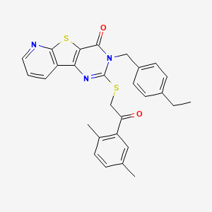 molecular formula C28H25N3O2S2 B2505787 2-((2-(2,5-dimethylphenyl)-2-oxoethyl)thio)-3-(4-ethylbenzyl)pyrido[3',2':4,5]thieno[3,2-d]pyrimidin-4(3H)-one CAS No. 1223919-70-7