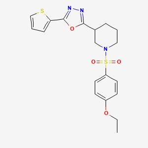 molecular formula C19H21N3O4S2 B2505792 2-(1-((4-Ethoxyphenyl)sulfonyl)piperidin-3-yl)-5-(thiophen-2-yl)-1,3,4-oxadiazole CAS No. 1105227-33-5
