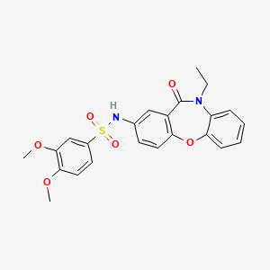 molecular formula C23H22N2O6S B2505797 N-(10-ethyl-11-oxo-10,11-dihydrodibenzo[b,f][1,4]oxazepin-2-yl)-3,4-dimethoxybenzenesulfonamide CAS No. 922136-72-9