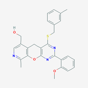 molecular formula C27H25N3O3S B2505836 (2-(2-methoxyphenyl)-9-methyl-4-((3-methylbenzyl)thio)-5H-pyrido[4',3':5,6]pyrano[2,3-d]pyrimidin-6-yl)methanol CAS No. 892414-97-0