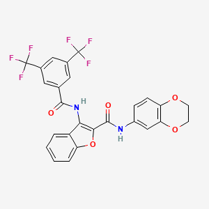 molecular formula C26H16F6N2O5 B2505847 3-(3,5-三氟甲基苯甲酰氨基)-N-(2,3-二氢苯并[b][1,4]二氧杂环-6-基)苯并呋喃-2-甲酰胺 CAS No. 888467-62-7