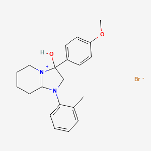 molecular formula C21H25BrN2O2 B2505866 3-Hydroxy-3-(4-methoxyphenyl)-1-(o-tolyl)-2,3,5,6,7,8-hexahydroimidazo[1,2-a]pyridin-1-ium bromide CAS No. 1104738-05-7