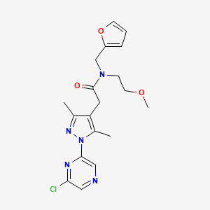 molecular formula C19H22ClN5O3 B2505870 2-[1-(6-chloropyrazin-2-yl)-3,5-dimethyl-1H-pyrazol-4-yl]-N-[(furan-2-yl)methyl]-N-(2-methoxyethyl)acetamide CAS No. 1445672-40-1