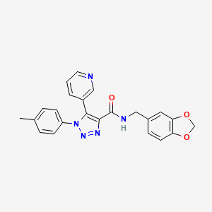 molecular formula C23H19N5O3 B2505896 N-(benzo[d][1,3]dioxol-5-ylmethyl)-5-(pyridin-3-yl)-1-(p-tolyl)-1H-1,2,3-triazole-4-carboxamide CAS No. 1207014-36-5