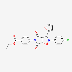 molecular formula C24H19ClN2O6 B2505897 ethyl 4-[2-(4-chlorophenyl)-3-(2-furyl)-4,6-dioxohexahydro-5H-pyrrolo[3,4-d]isoxazol-5-yl]benzoate CAS No. 1005056-24-5
