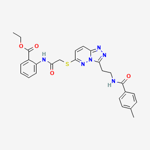 Ethyl 2-(2-((3-(2-(4-methylbenzamido)ethyl)-[1,2,4]triazolo[4,3-b]pyridazin-6-yl)thio)acetamido)benzoate