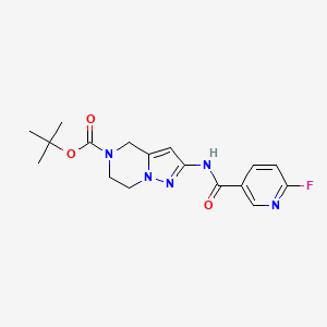 molecular formula C17H20FN5O3 B2505919 Tert-butyl 2-[(6-fluoropyridine-3-carbonyl)amino]-6,7-dihydro-4H-pyrazolo[1,5-a]pyrazine-5-carboxylate CAS No. 2411260-02-9