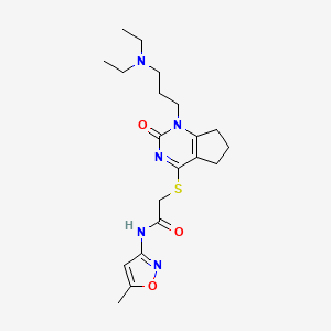 molecular formula C20H29N5O3S B2505920 2-((1-(3-(diethylamino)propyl)-2-oxo-2,5,6,7-tetrahydro-1H-cyclopenta[d]pyrimidin-4-yl)thio)-N-(5-methylisoxazol-3-yl)acetamide CAS No. 898434-82-7