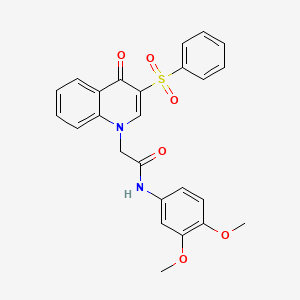 molecular formula C25H22N2O6S B2505927 2-[3-(benzenesulfonyl)-4-oxoquinolin-1-yl]-N-(3,4-dimethoxyphenyl)acetamide CAS No. 866591-17-5