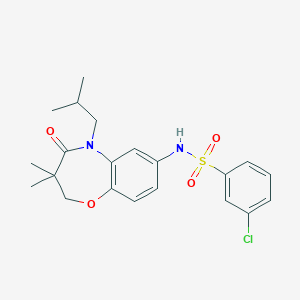 molecular formula C21H25ClN2O4S B2505928 3-chloro-N-(5-isobutyl-3,3-dimethyl-4-oxo-2,3,4,5-tetrahydrobenzo[b][1,4]oxazepin-7-yl)benzenesulfonamide CAS No. 922003-84-7