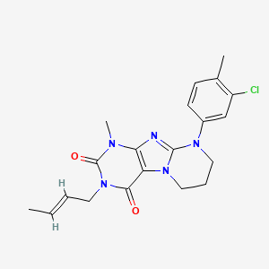 molecular formula C20H22ClN5O2 B2505932 3-[(2E)-BUT-2-EN-1-YL]-9-(3-CHLORO-4-METHYLPHENYL)-1-METHYL-1H,2H,3H,4H,6H,7H,8H,9H-PYRIMIDO[1,2-G]PURINE-2,4-DIONE CAS No. 1007087-21-9