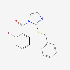 molecular formula C17H15FN2OS B2505933 (2-(苄基硫代)-4,5-二氢-1H-咪唑-1-基)(2-氟苯基)甲苯酮 CAS No. 851863-89-3
