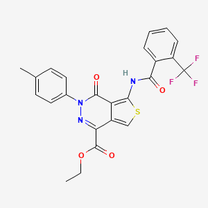 molecular formula C24H18F3N3O4S B2505943 3-(4-甲基苯基)-4-氧代-5-[[2-(三氟甲基)苯甲酰]氨基]噻吩并[3,4-d]哒嗪-1-羧酸乙酯 CAS No. 851948-45-3