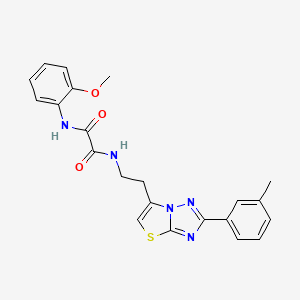 molecular formula C22H21N5O3S B2505947 N1-(2-Methoxyphenyl)-N2-(2-(2-(m-Tolyl)thiazolo[3,2-b][1,2,4]triazol-6-yl)ethyl)oxalamid CAS No. 894040-15-4