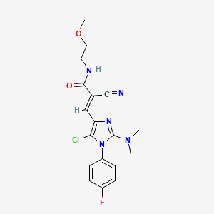 molecular formula C18H19ClFN5O2 B2505963 (E)-3-[5-chloro-2-(dimethylamino)-1-(4-fluorophenyl)imidazol-4-yl]-2-cyano-N-(2-methoxyethyl)prop-2-enamide CAS No. 775314-93-7