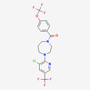 molecular formula C19H16ClF6N3O2 B2505985 1-[3-chloro-5-(trifluoromethyl)pyridin-2-yl]-4-[4-(trifluoromethoxy)benzoyl]-1,4-diazepane CAS No. 1023829-68-6