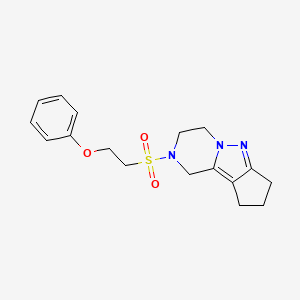 molecular formula C17H21N3O3S B2505995 2-((2-苯氧基乙基)磺酰基)-2,3,4,7,8,9-六氢-1H-环戊[3,4]吡唑并[1,5-a]嘧啶 CAS No. 2034290-03-2