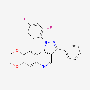 molecular formula C24H15F2N3O2 B2506016 1-(2,4-difluorophenyl)-3-phenyl-8,9-dihydro-1H-[1,4]dioxino[2,3-g]pyrazolo[4,3-c]quinoline CAS No. 932488-84-1