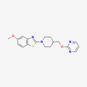 molecular formula C18H20N4O2S B2506039 5-Methoxy-2-{4-[(pyrimidin-2-yloxy)methyl]piperidin-1-yl}-1,3-benzothiazole CAS No. 2415491-39-1