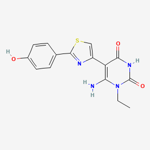 molecular formula C15H14N4O3S B2506051 6-Amino-1-ethyl-5-[2-(4-hydroxyphenyl)-1,3-thiazol-4-yl]-1,2,3,4-tetrahydropyrimidine-2,4-dione CAS No. 871544-59-1