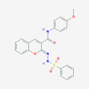 molecular formula C23H19N3O5S B2506052 (2Z)-2-(benzenesulfonylhydrazinylidene)-N-(4-methoxyphenyl)chromene-3-carboxamide CAS No. 866346-97-6