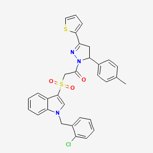 molecular formula C31H26ClN3O3S2 B2506064 2-((1-(2-chlorobenzyl)-1H-indol-3-yl)sulfonyl)-1-(3-(thiophen-2-yl)-5-(p-tolyl)-4,5-dihydro-1H-pyrazol-1-yl)ethanone CAS No. 850933-14-1