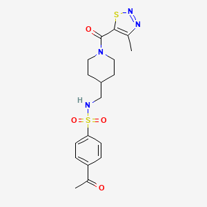 molecular formula C18H22N4O4S2 B2506069 4-acetyl-N-((1-(4-methyl-1,2,3-thiadiazole-5-carbonyl)piperidin-4-yl)methyl)benzenesulfonamide CAS No. 1235171-88-6