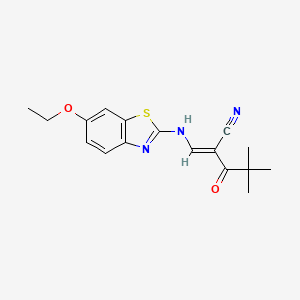 (2E)-2-{[(6-ethoxy-1,3-benzothiazol-2-yl)amino]methylidene}-4,4-dimethyl-3-oxopentanenitrile