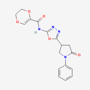 molecular formula C17H16N4O5 B2506078 N-(5-(5-oxo-1-phenylpyrrolidin-3-yl)-1,3,4-oxadiazol-2-yl)-5,6-dihydro-1,4-dioxine-2-carboxamide CAS No. 1286699-08-8