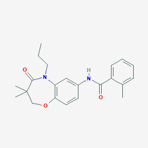 molecular formula C22H26N2O3 B2506082 N-(3,3-二甲基-4-氧代-5-丙基-2,3,4,5-四氢苯并[b][1,4]恶杂环庚-7-基)-2-甲基苯甲酰胺 CAS No. 921521-38-2