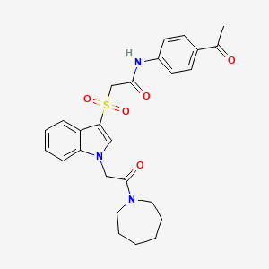 molecular formula C26H29N3O5S B2506096 N-(4-乙酰苯基)-2-((1-(2-(氮杂环-1-基)-2-氧代乙基)-1H-吲哚-3-基)磺酰基)乙酰胺 CAS No. 878059-86-0