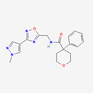 molecular formula C19H21N5O3 B2506119 N-((3-(1-methyl-1H-pyrazol-4-yl)-1,2,4-oxadiazol-5-yl)methyl)-4-phenyltetrahydro-2H-pyran-4-carboxamide CAS No. 2034559-76-5