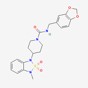 molecular formula C21H24N4O5S B2506126 N-(benzo[d][1,3]dioxol-5-ylmethyl)-4-(3-methyl-2,2-dioxidobenzo[c][1,2,5]thiadiazol-1(3H)-yl)piperidine-1-carboxamide CAS No. 2034373-48-1