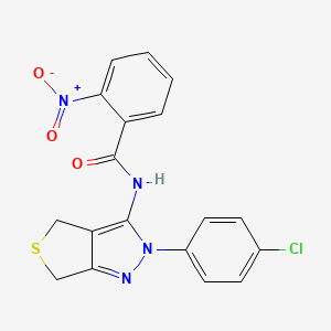 molecular formula C18H13ClN4O3S B2506142 N-(2-(4-chlorophenyl)-4,6-dihydro-2H-thieno[3,4-c]pyrazol-3-yl)-2-nitrobenzamide CAS No. 392253-52-0