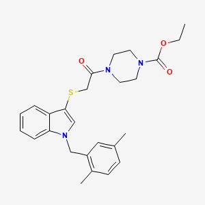 molecular formula C26H31N3O3S B2506150 Ethyl 4-[2-[1-[(2,5-dimethylphenyl)methyl]indol-3-yl]sulfanylacetyl]piperazine-1-carboxylate CAS No. 681279-49-2