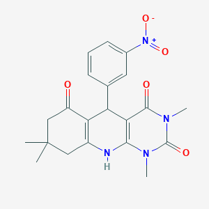 molecular formula C21H22N4O5 B2506161 1,3,8,8-四甲基-5-(3-硝基苯基)-5,8,9,10-四氢吡咪并[4,5-b]喹啉-2,4,6(1H,3H,7H)-三酮 CAS No. 294198-01-9