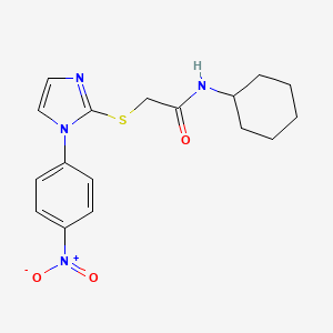 molecular formula C17H20N4O3S B2506176 N-cyclohexyl-2-[1-(4-nitrophenyl)imidazol-2-yl]sulfanylacetamide CAS No. 851079-52-2