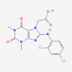 molecular formula C15H13Cl2N5O4 B2506177 2-(8-((2,4-dichlorophenyl)amino)-1,3-dimethyl-2,6-dioxo-2,3-dihydro-1H-purin-7(6H)-yl)acetic acid CAS No. 1021099-51-3