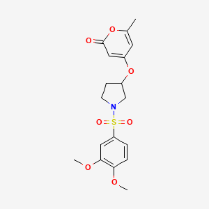 molecular formula C18H21NO7S B2506220 4-((1-((3,4-dimethoxyphenyl)sulfonyl)pyrrolidin-3-yl)oxy)-6-methyl-2H-pyran-2-one CAS No. 1795089-81-4