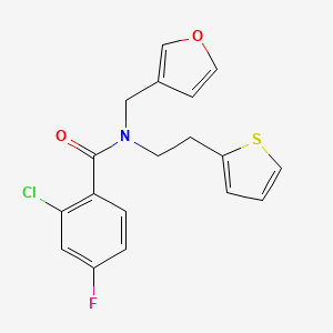 molecular formula C18H15ClFNO2S B2506234 2-氯-4-氟-N-(呋喃-3-基甲基)-N-(2-(噻吩-2-基)乙基)苯甲酰胺 CAS No. 1428380-56-6