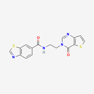 molecular formula C16H12N4O2S2 B2506247 N-(2-(4-oxothieno[3,2-d]pyrimidin-3(4H)-yl)ethyl)benzo[d]thiazole-6-carboxamide CAS No. 2034504-03-3
