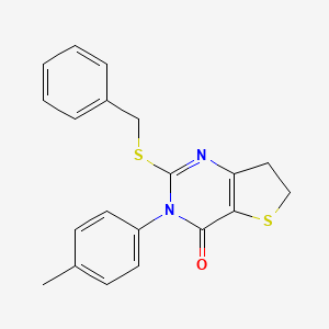 molecular formula C20H18N2OS2 B2506250 2-Benzylsulfanyl-3-(4-methylphenyl)-6,7-dihydrothieno[3,2-d]pyrimidin-4-one CAS No. 686771-68-6