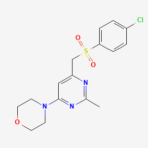 molecular formula C16H18ClN3O3S B2506255 4-(6-(((4-Chlorophenyl)sulfonyl)methyl)-2-methyl-4-pyrimidinyl)morpholine CAS No. 338960-59-1