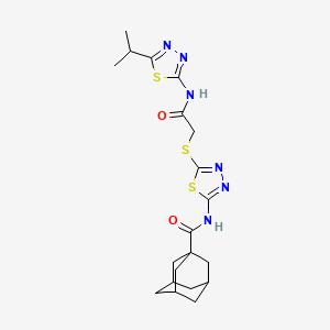 molecular formula C20H26N6O2S3 B2506259 N-[5-[2-oxo-2-[(5-propan-2-yl-1,3,4-thiadiazol-2-yl)amino]ethyl]sulfanyl-1,3,4-thiadiazol-2-yl]adamantane-1-carboxamide CAS No. 389074-03-7