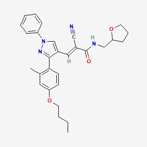 (E)-3-[3-(4-butoxy-2-methylphenyl)-1-phenylpyrazol-4-yl]-2-cyano-N-(oxolan-2-ylmethyl)prop-2-enamide